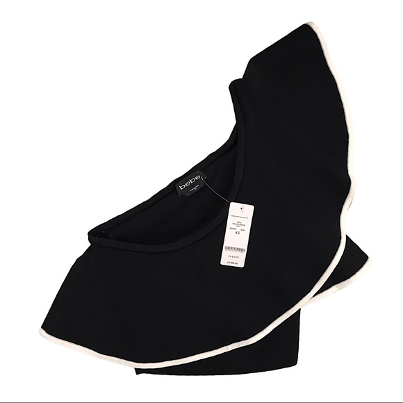 bebe Black & White One Shoulder Bandage Top with Ruffles - Picture 3 of 6